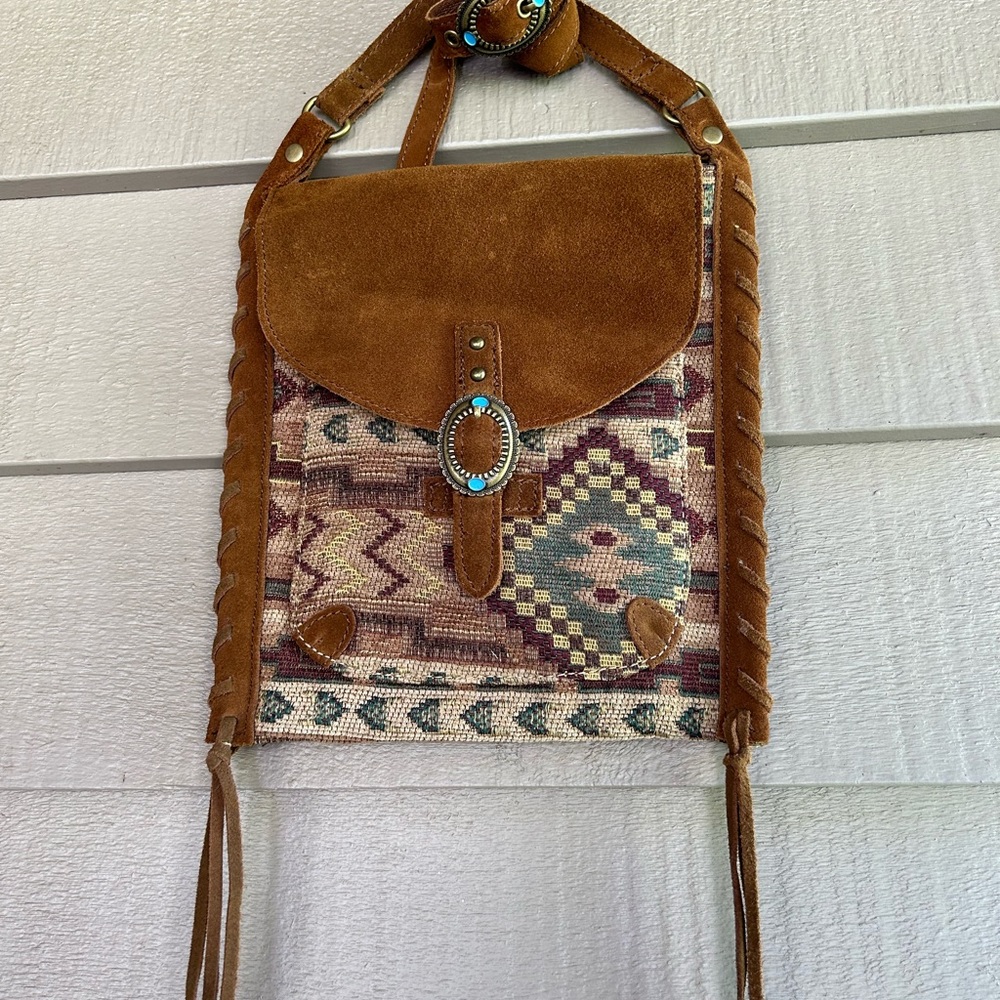 Lucky brand suede fleetwood crossbody southwestern pattern